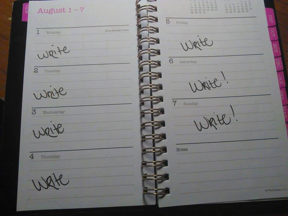 Writing agenda that says "Write" under every day. 